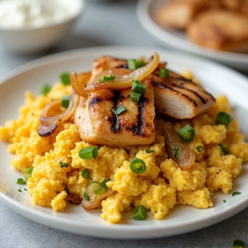 Scrambled Eggs with Grilled Cactus and Onions