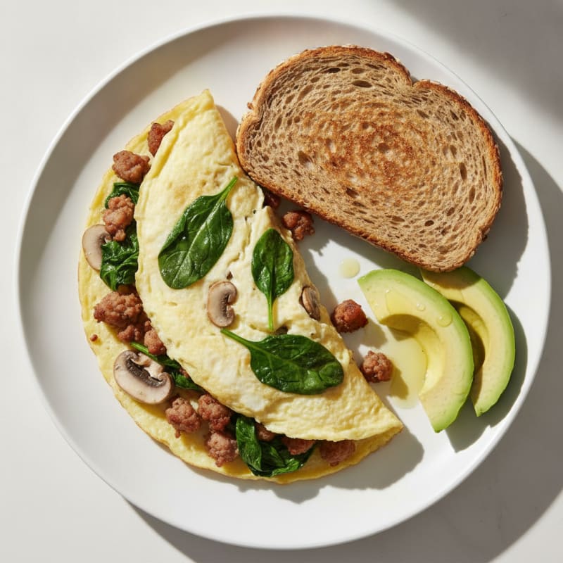 Egg White Spinach Omelette with Turkey Sausage