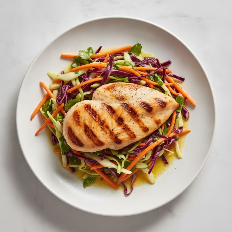 Grilled Chicken Breast with Crunchy Cabbage Slaw and Lemon Vinaigrette