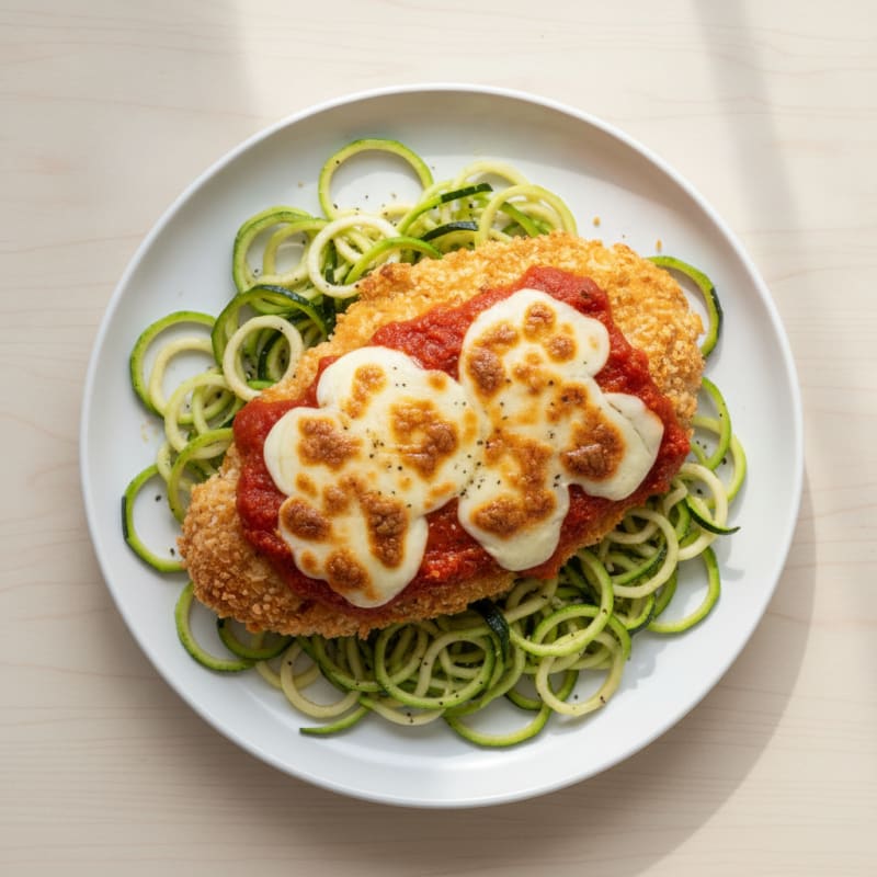 Crispy Chicken Parmesan with Zucchini Noodles