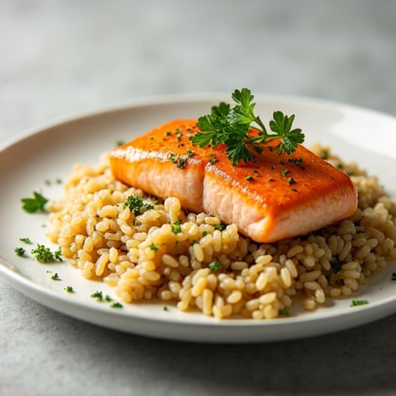 Lemon Herb Roasted Salmon with Fluffy Brown Rice
