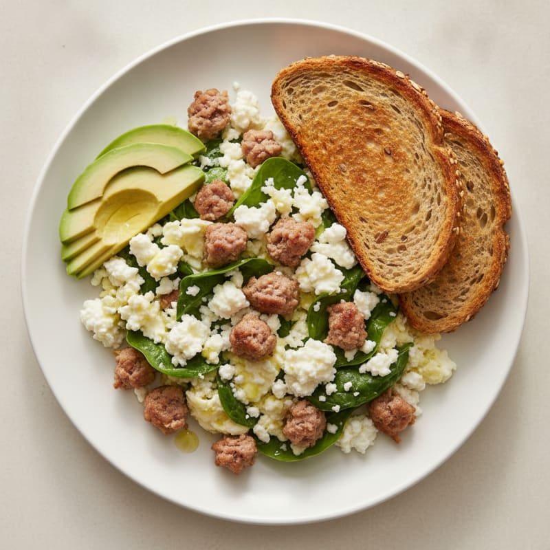 Egg White Scramble with Turkey Sausage and Cottage Cheese