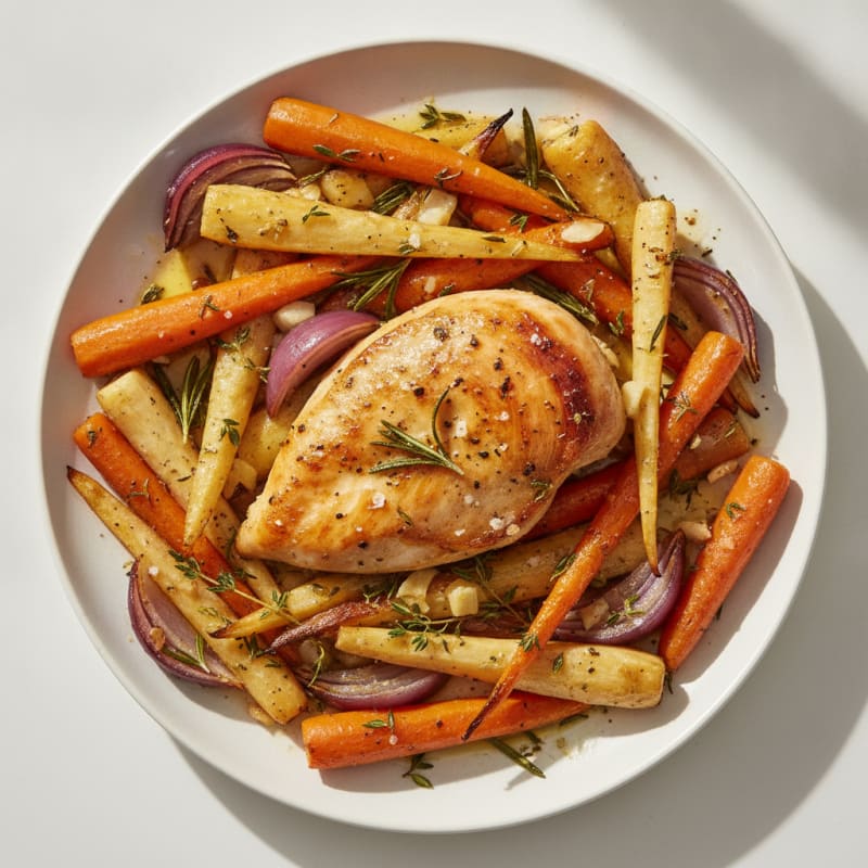 Garlic Herb Roasted Chicken with Root Vegetables