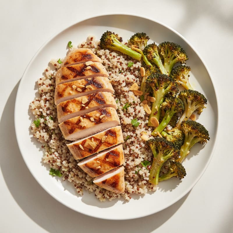 Grilled Chicken Breast with Quinoa and Roasted Broccoli