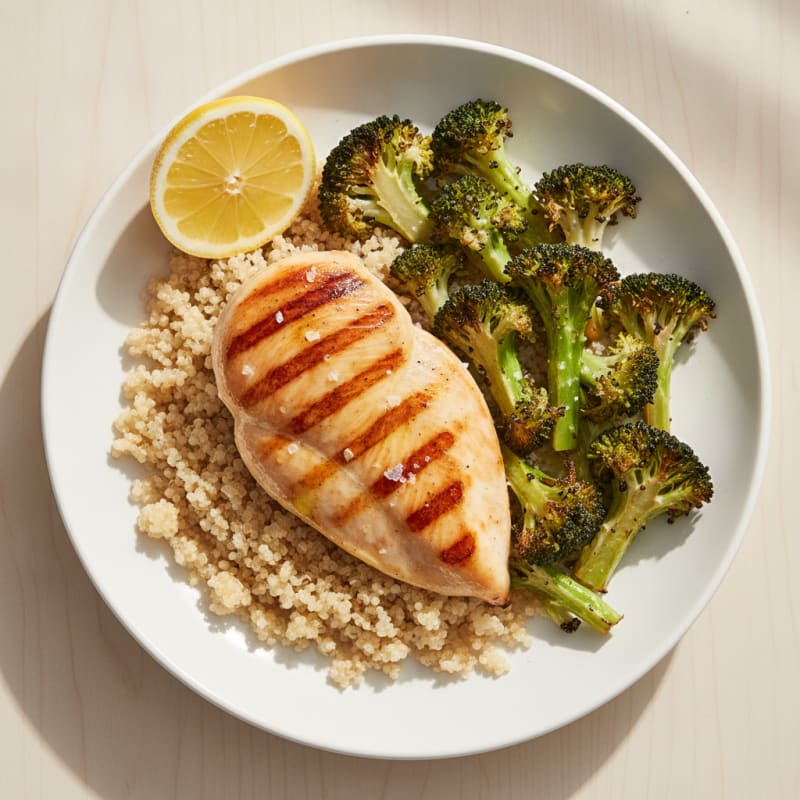Grilled Chicken Breast with Quinoa and Roasted Broccoli