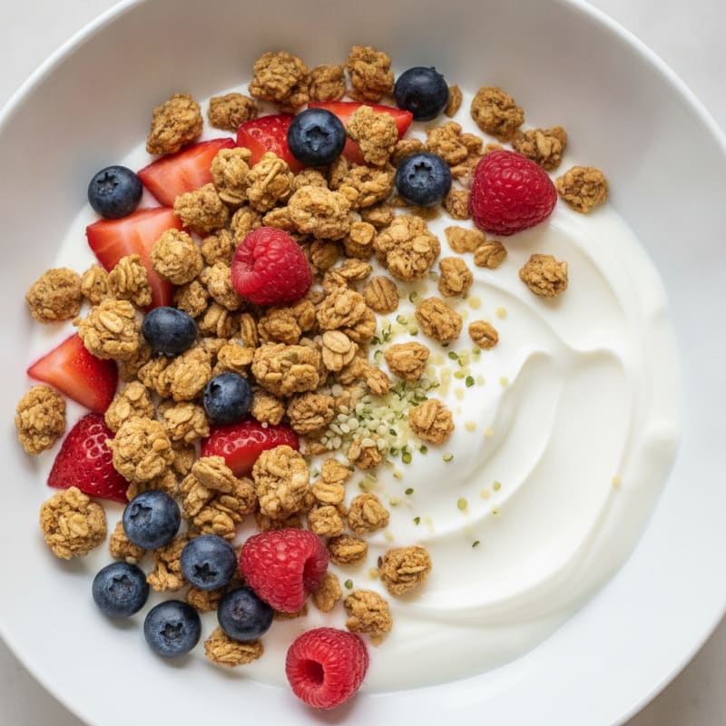 Creamy Greek Yogurt Bowl with Protein Granola and Mixed Berries
