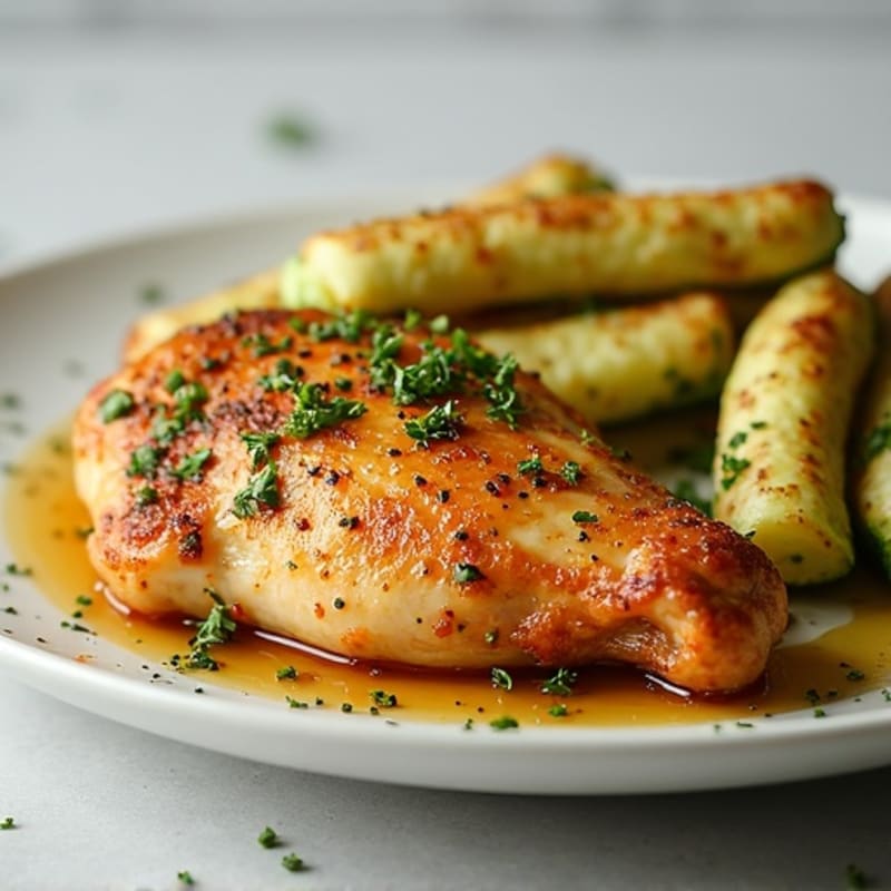 Garlic Herb Roasted Chicken with Crispy Zucchini Garlic Sticks