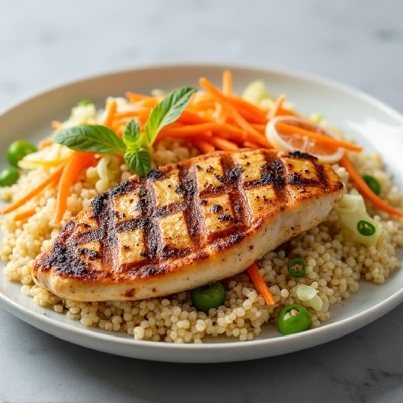 Grilled Chicken Breast with Quinoa and Crunchy Cabbage Slaw