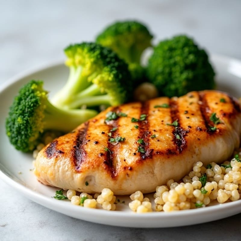 Grilled Chicken Breast with Quinoa and Roasted Broccoli