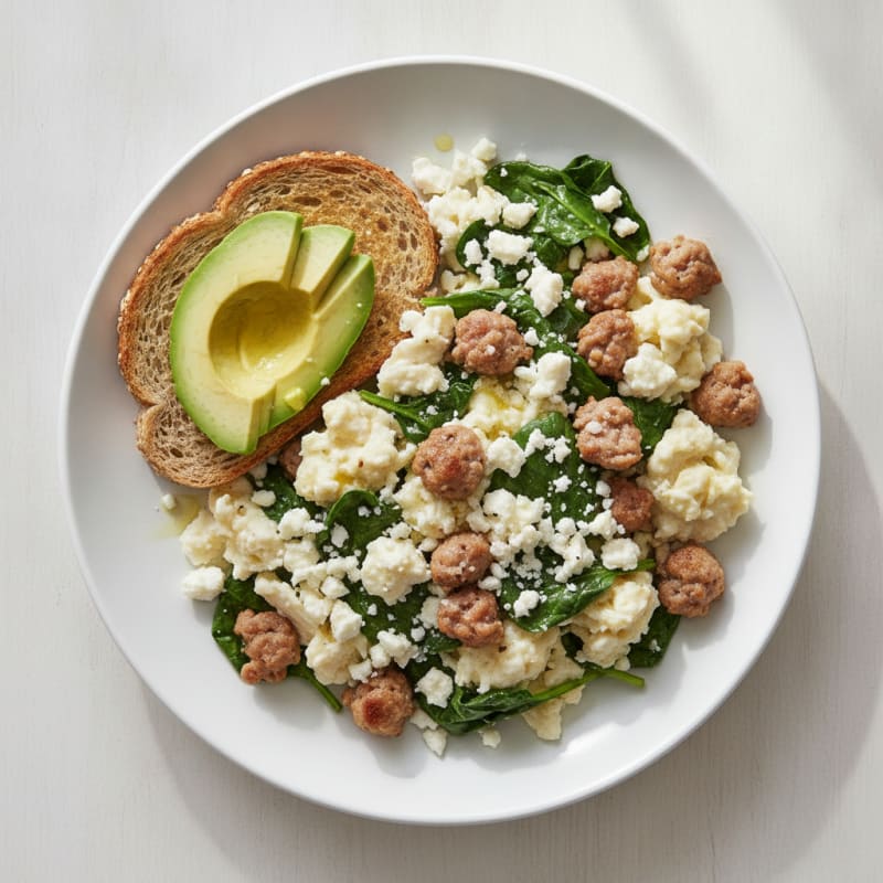 Egg White and Turkey Sausage Scramble with Spinach and Feta