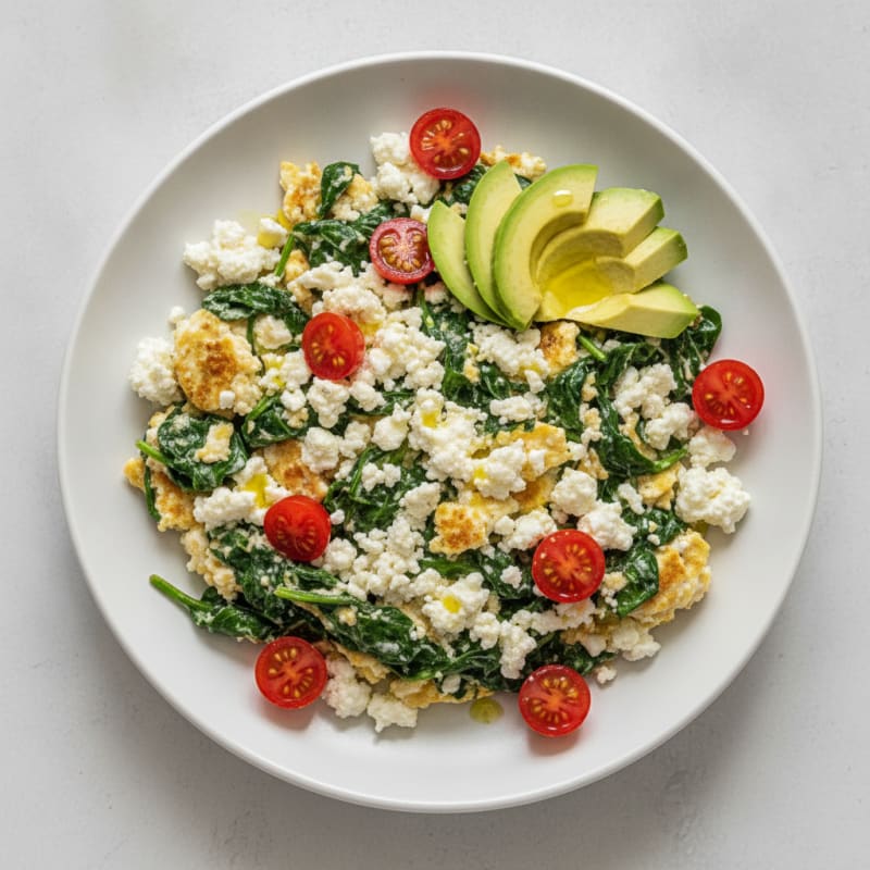 Egg White Spinach Scramble with Cottage Cheese