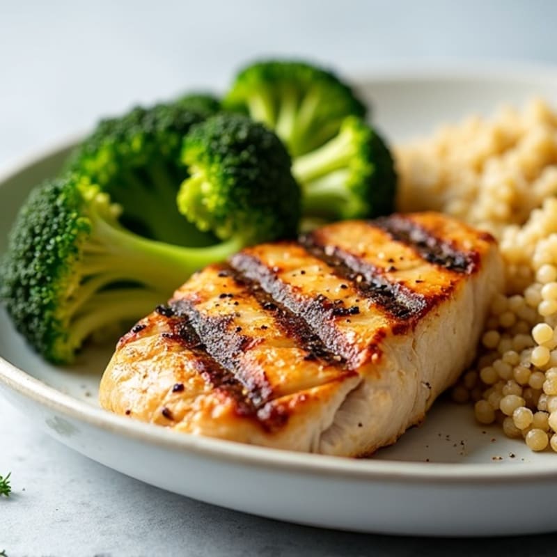 Grilled Chicken Breast with Roasted Broccoli and Quinoa