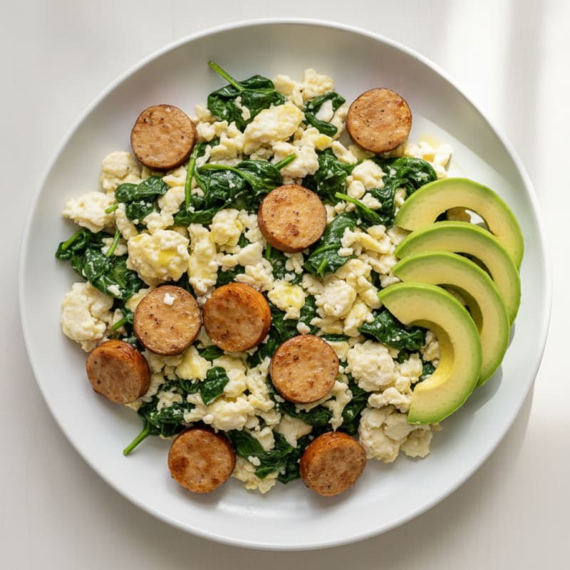 Chicken Sausage and Egg White Scramble with Spinach