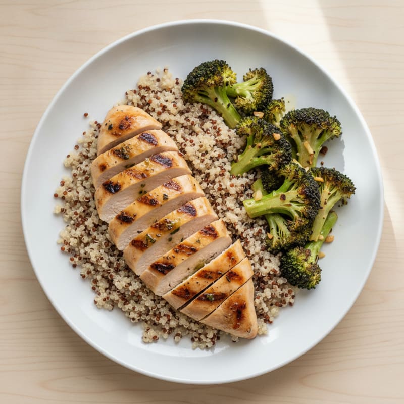 Grilled Chicken Breast with Quinoa and Roasted Broccoli