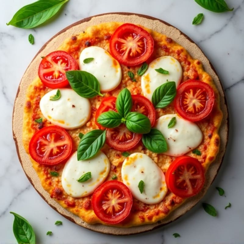 Whole Wheat Chicken Pizza with Fresh Tomato, Basil, and Melty Mozzarella