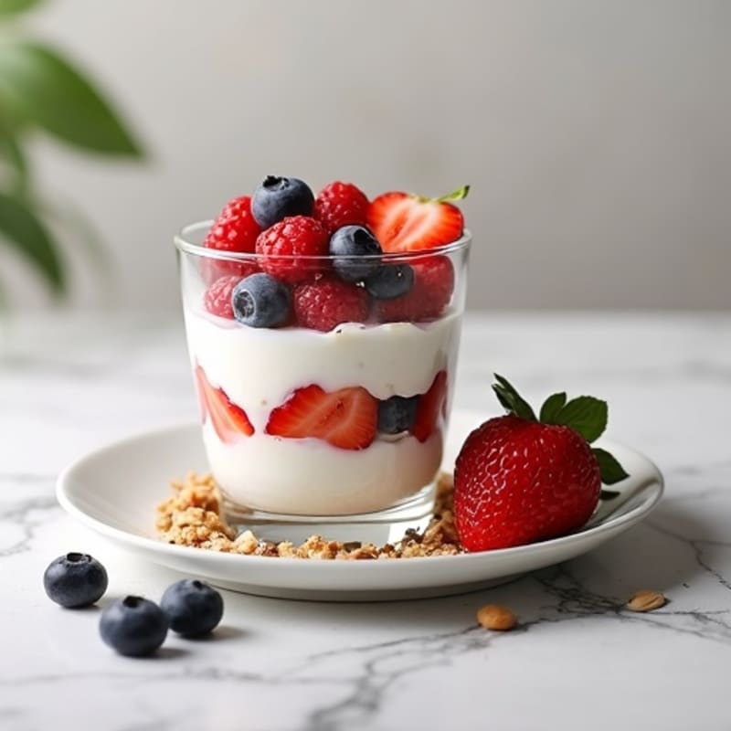 Greek Yogurt Parfait with Mixed Berries and Almond Crunch