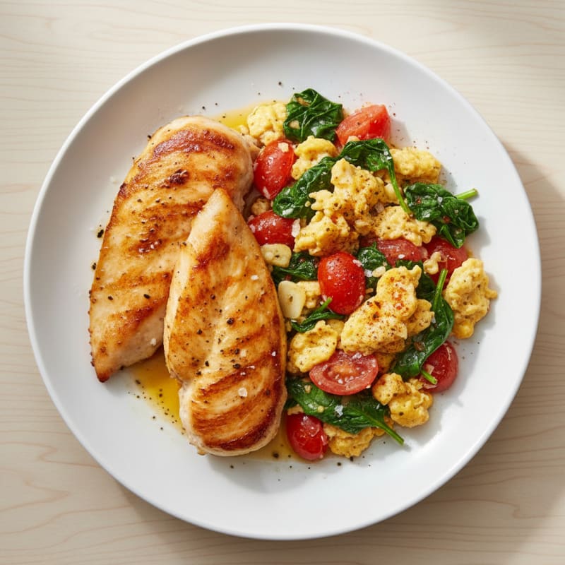 Golden Pan-Seared Chicken with Zesty Tomato Eggs