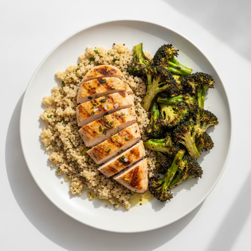Grilled Chicken Breast with Quinoa and Roasted Broccoli
