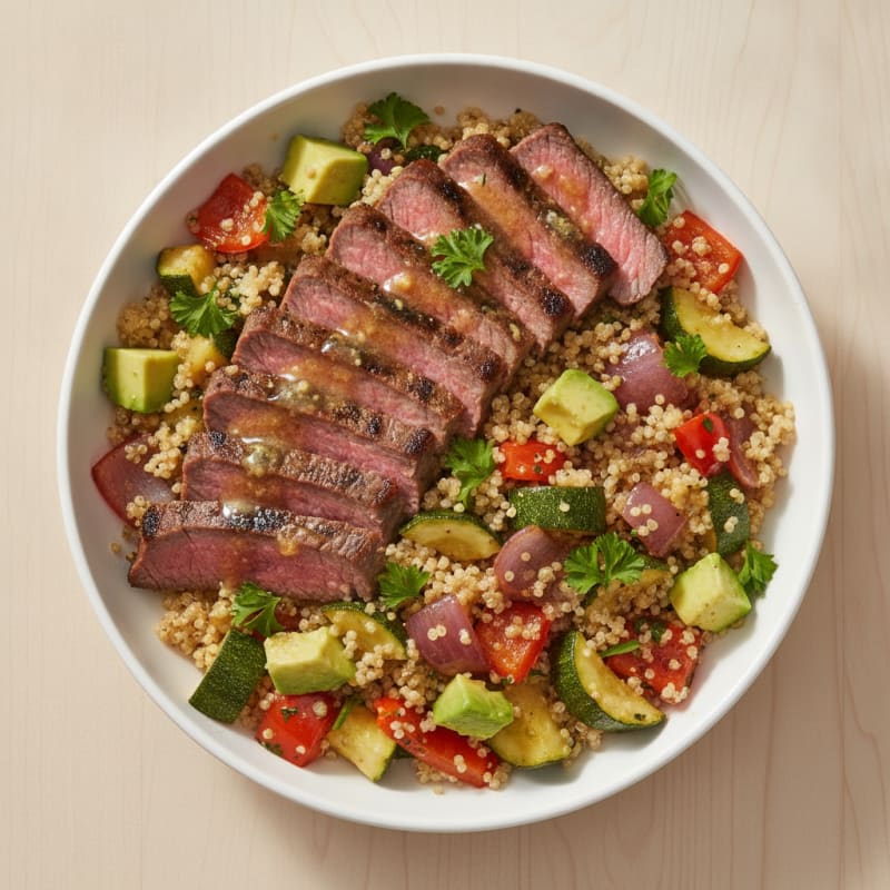 Grilled Steak and Roasted Veggie Quinoa Bowl