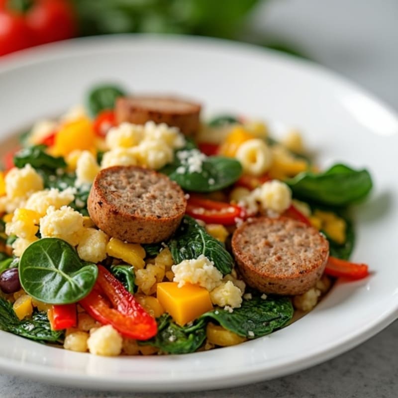 Egg White and Turkey Sausage Scramble with Spinach and Peppers