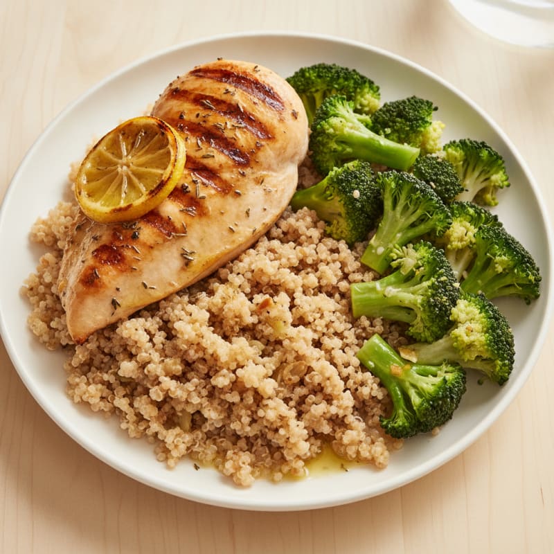 Grilled Chicken Breast with Quinoa and Steamed Broccoli