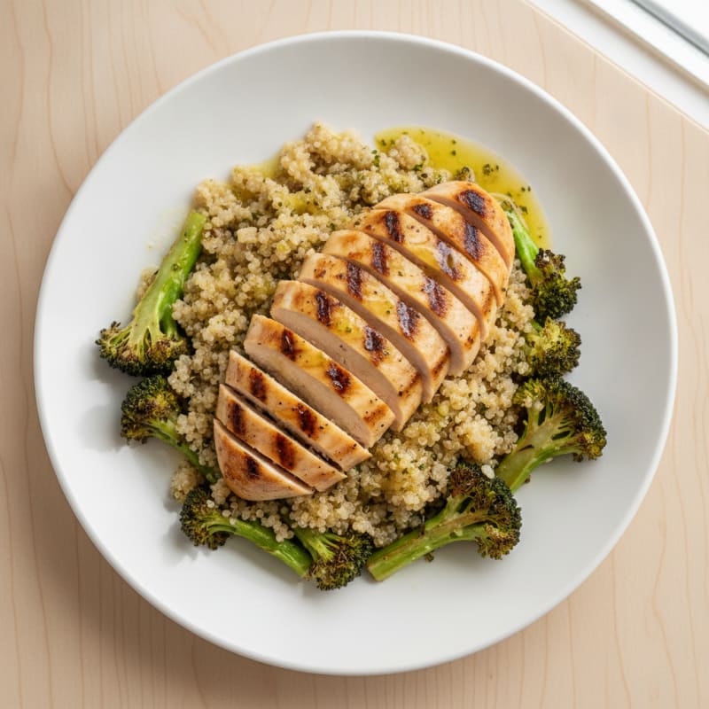 Grilled Chicken Breast Salad with Quinoa and Roasted Broccoli
