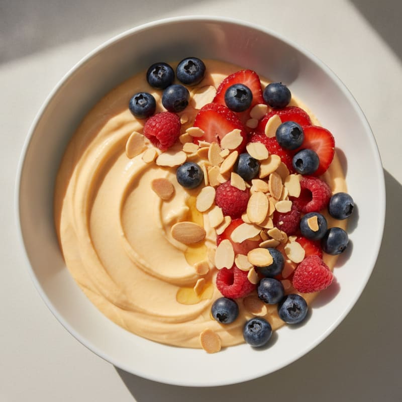 Vanilla Protein Yogurt Bowl with Mixed Berries and Almonds