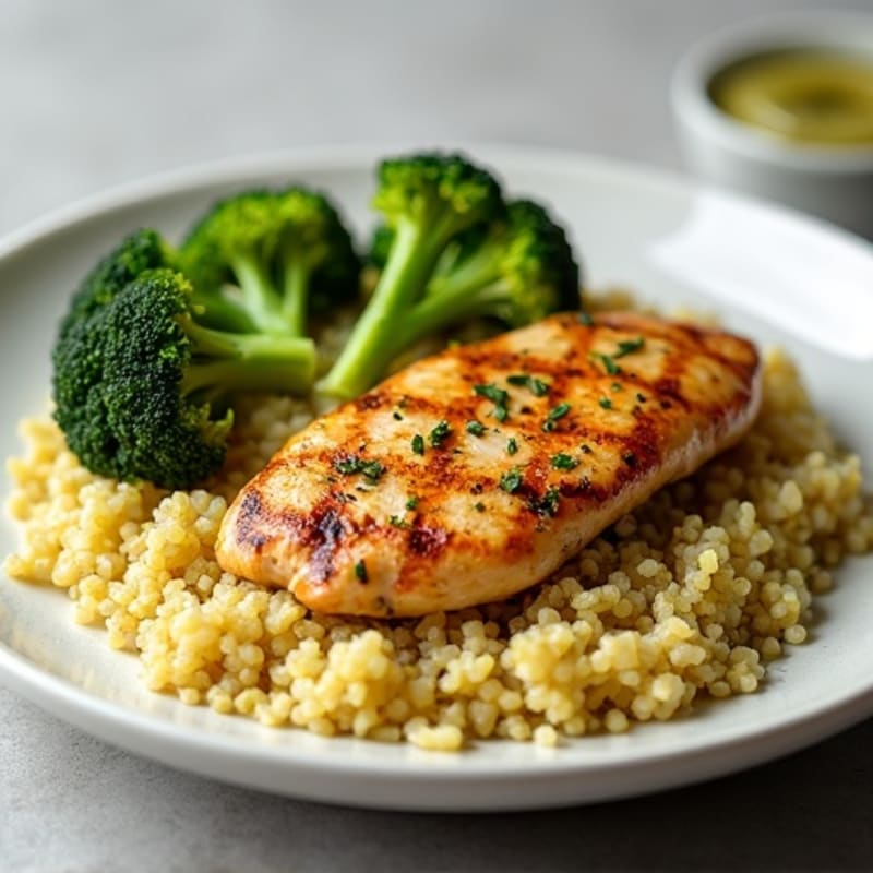 Grilled Chicken Breast with Quinoa and Roasted Broccoli