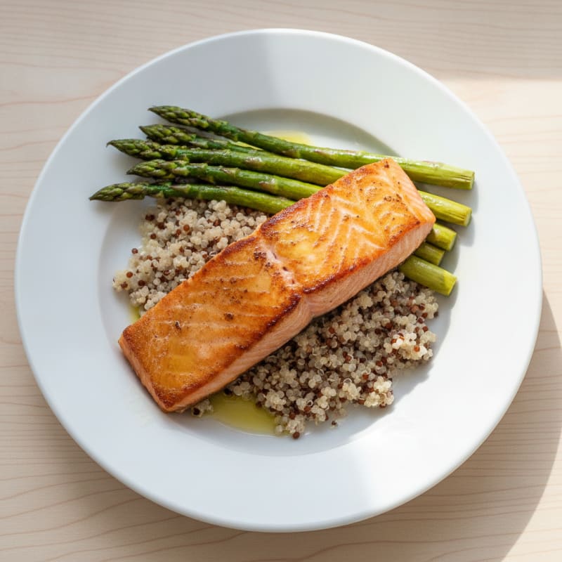 Pan-Seared Salmon with Quinoa and Roasted Asparagus