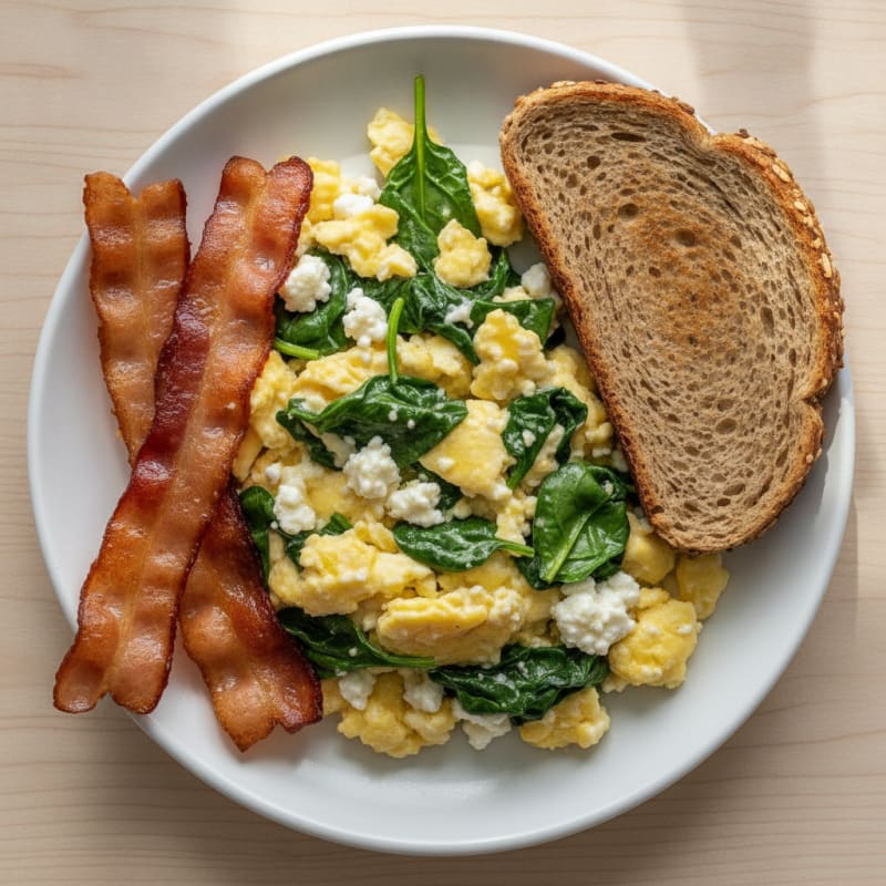 Cottage Cheese Scramble with Spinach and Turkey Bacon