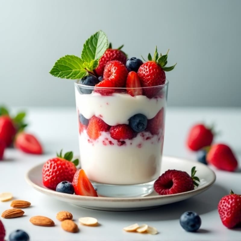 Greek Yogurt Parfait with Mixed Berries and Almonds