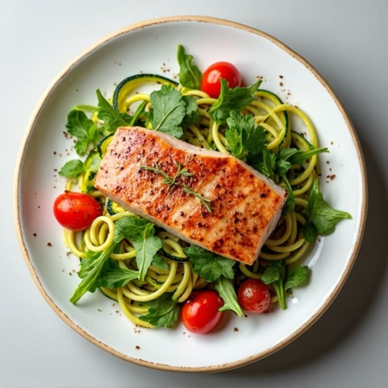 Seared Tuna with Zucchini Noodle Pasta