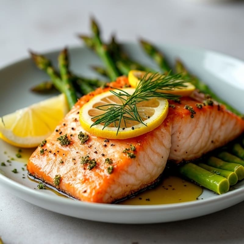Flaky Lemon Herb Baked Salmon with Roasted Asparagus