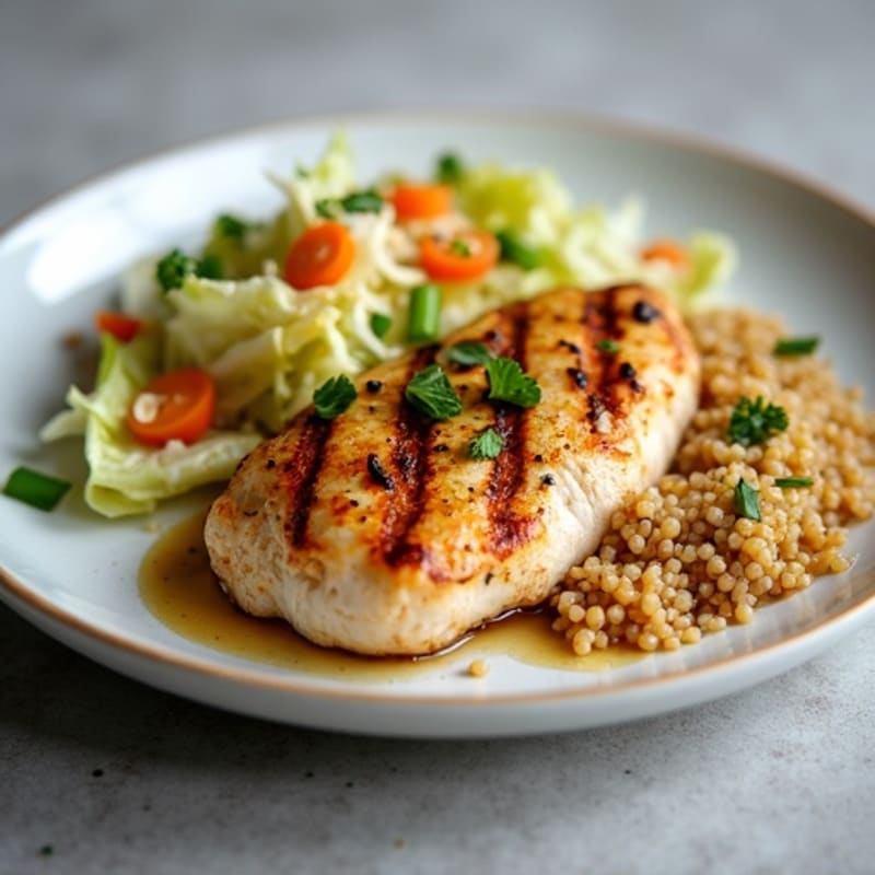 Grilled Chicken Breast with Crunchy Cabbage Slaw and Quinoa