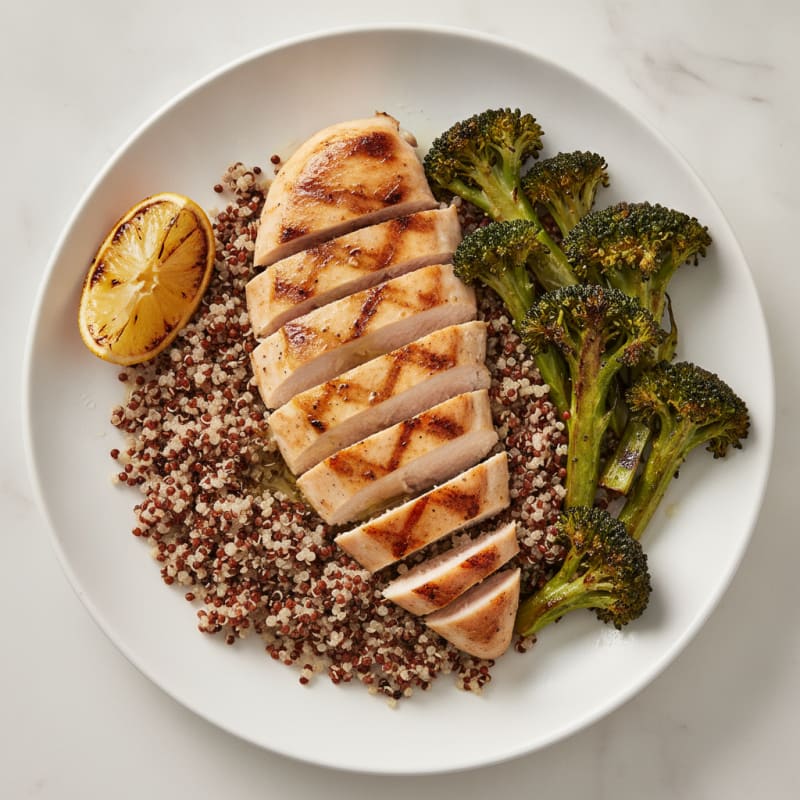 Grilled Chicken Breast with Quinoa and Roasted Broccoli