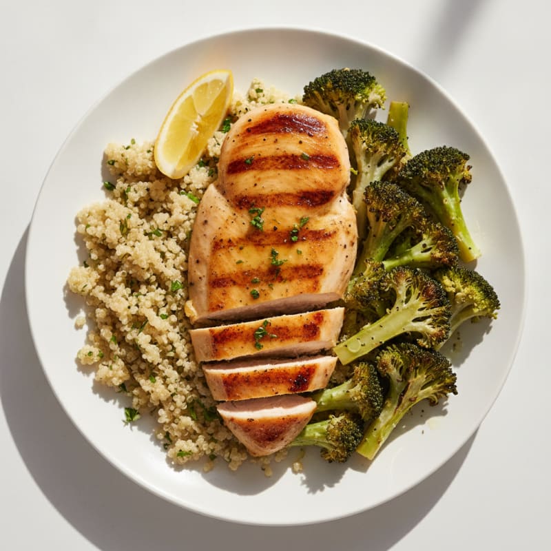 Grilled Chicken Breast with Quinoa and Roasted Broccoli