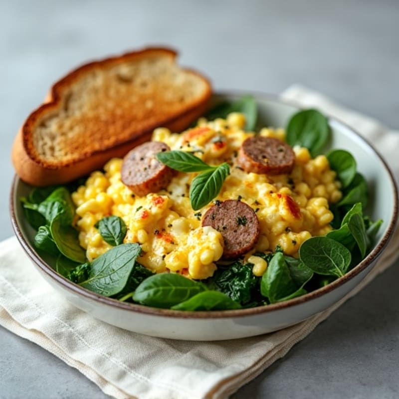 Egg White and Spinach Scramble with Turkey Sausage