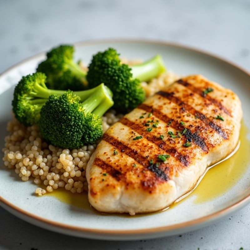 Grilled Chicken Breast with Quinoa and Roasted Broccoli