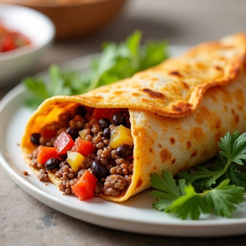 Cheesy Spiced Lean Ground Beef and Black Bean Tortilla Bake
