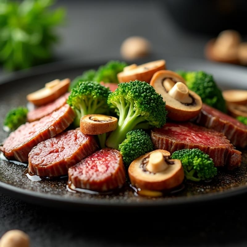 Sizzling Beef Teppanyaki with Broccoli and Mushrooms