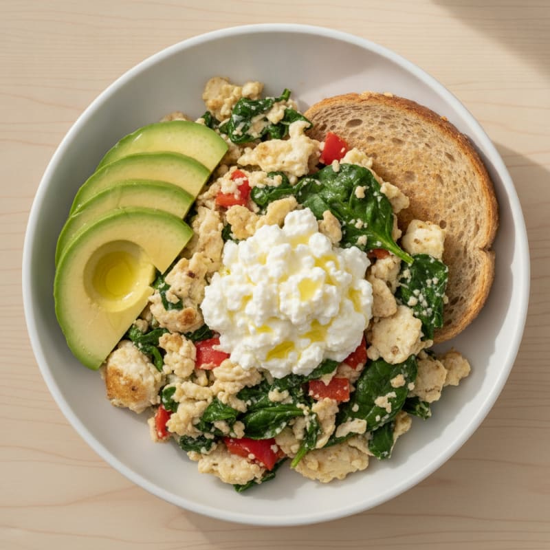 Egg White Veggie Scramble with Cottage Cheese