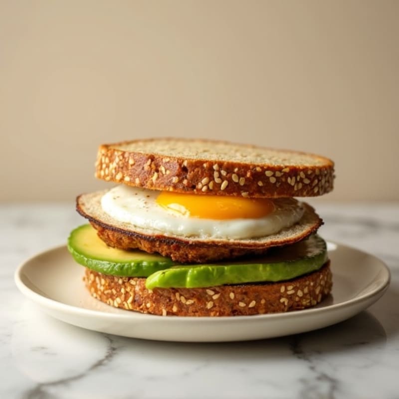 Egg and Turkey Sausage Breakfast Sandwich with Avocado and Whole Grain Bread