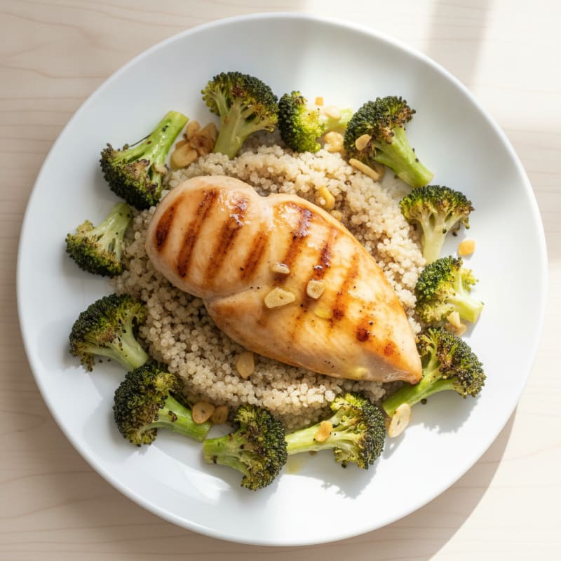 Grilled Chicken Breast with Quinoa and Roasted Broccoli