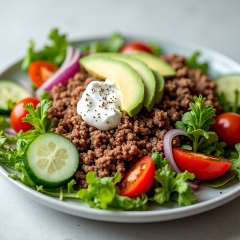 Lean Ground Beef Salad with Crisp Greens and Creamy Dressing