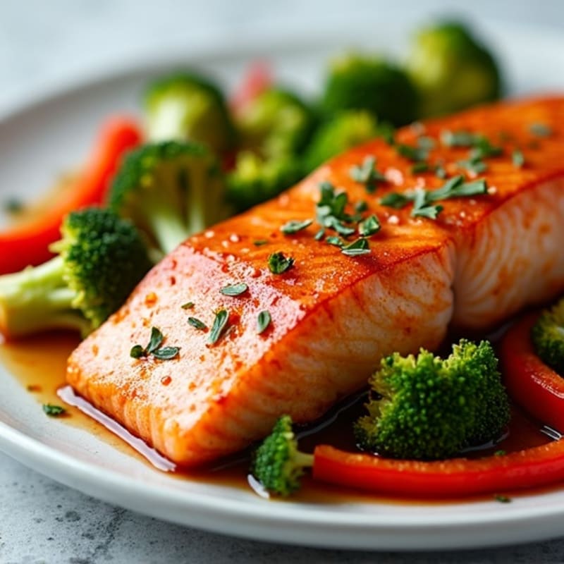 Ginger-Sesame Glazed Salmon with Crispy Vegetables