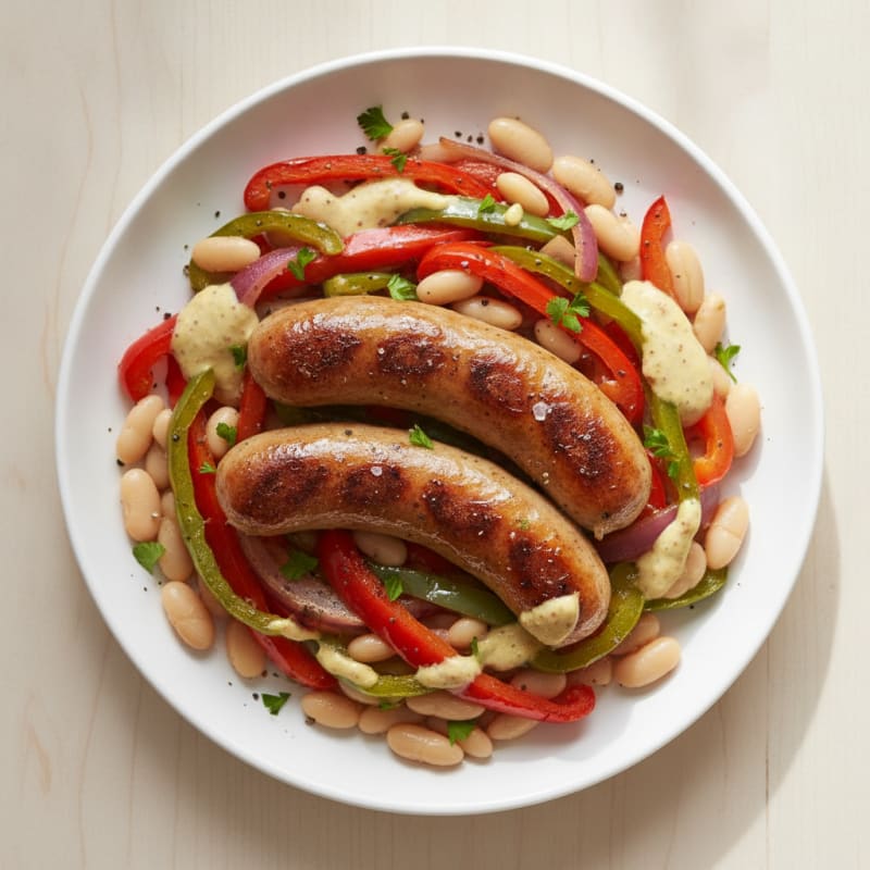 Grilled Bratwurst with Peppers and Onions