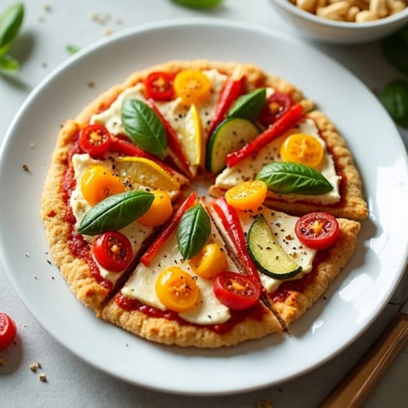 Crispy Cauliflower Crust Pizza with Cashew Cheese and Roasted Vegetables
