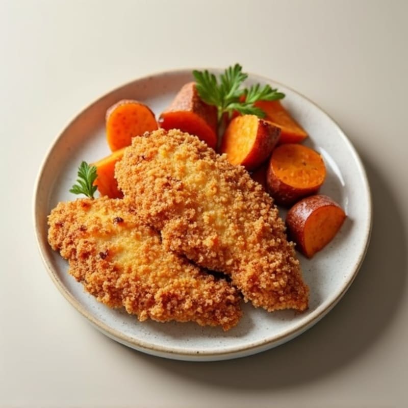 Crispy Air-Fried Chicken with Roasted Sweet Potatoes