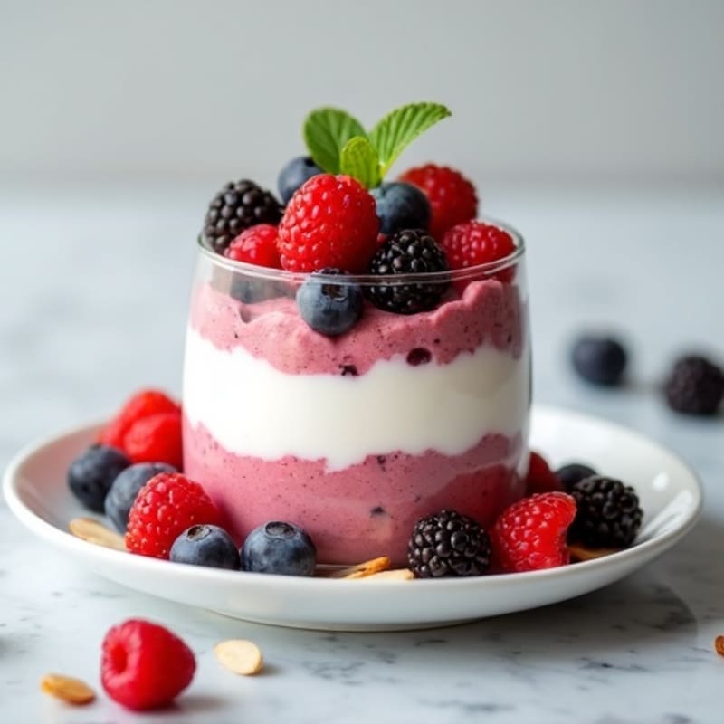 Greek Yogurt Protein Parfait with Mixed Berries and Almonds