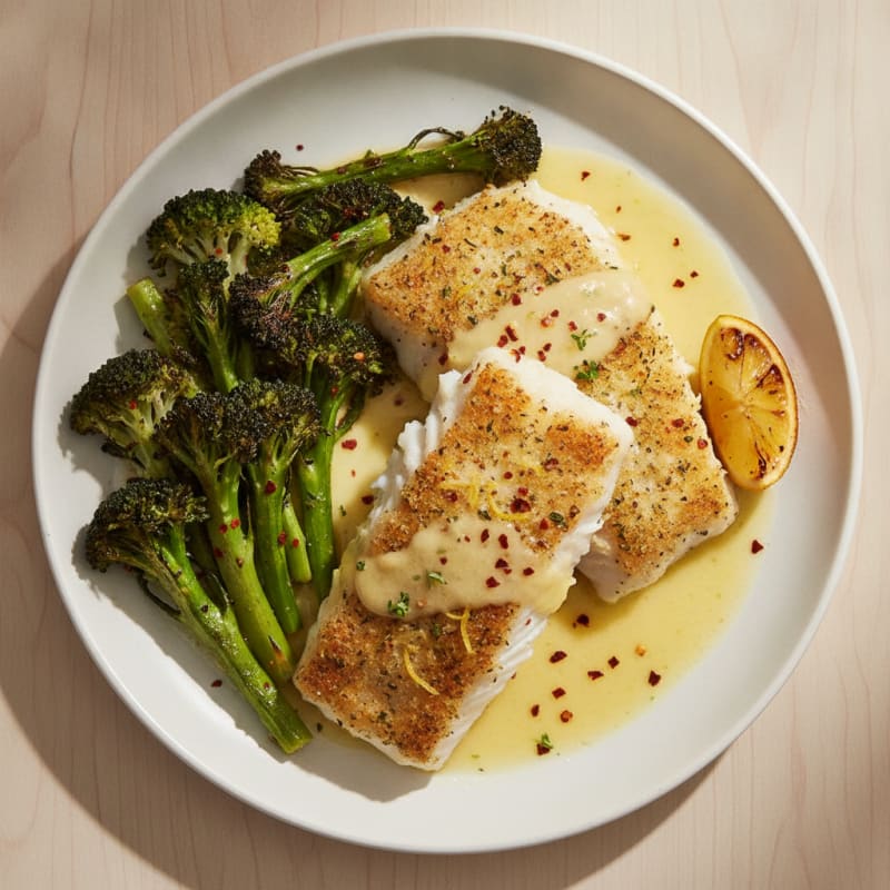Baked Cod with Roasted Broccoli and Lemon